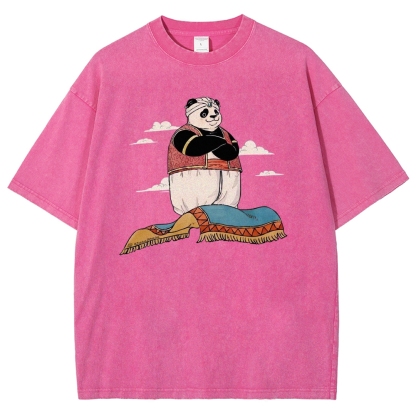 Arab Panda Pattern Washed Vintage Short Sleeves T-Shirt-moweekender
