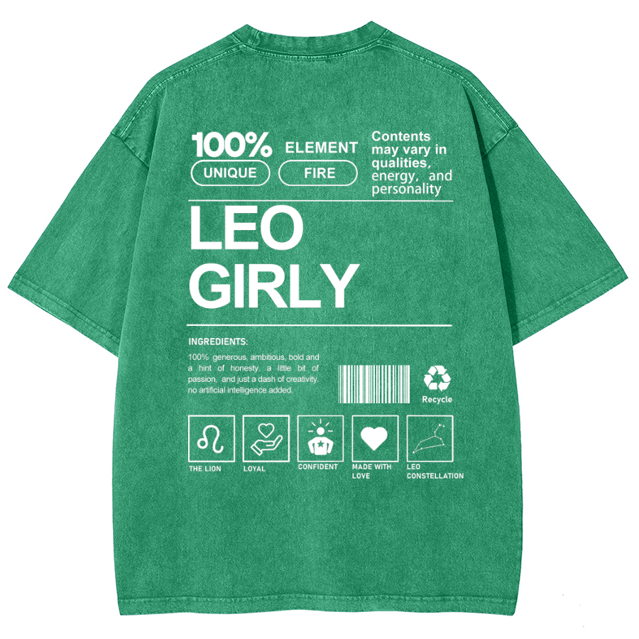 Leo Girly Unisex Fit Washed Oversized T-Shirt-moweekender