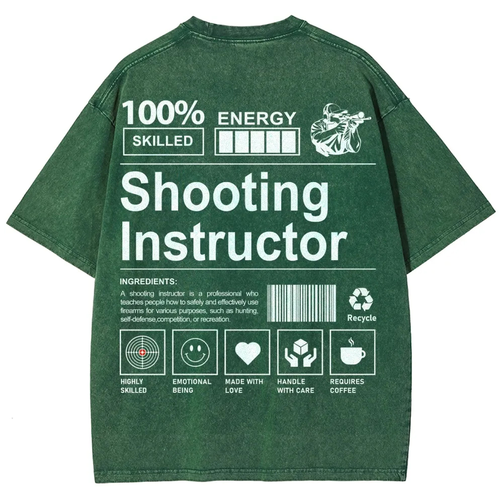 Shooting Instructor Pattern Washed Vintage Short Sleeves T-Shirt-moweekender
