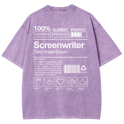 Screenwriter Pattern Washed Vintage Short Sleeves T-Shirt-moweekender