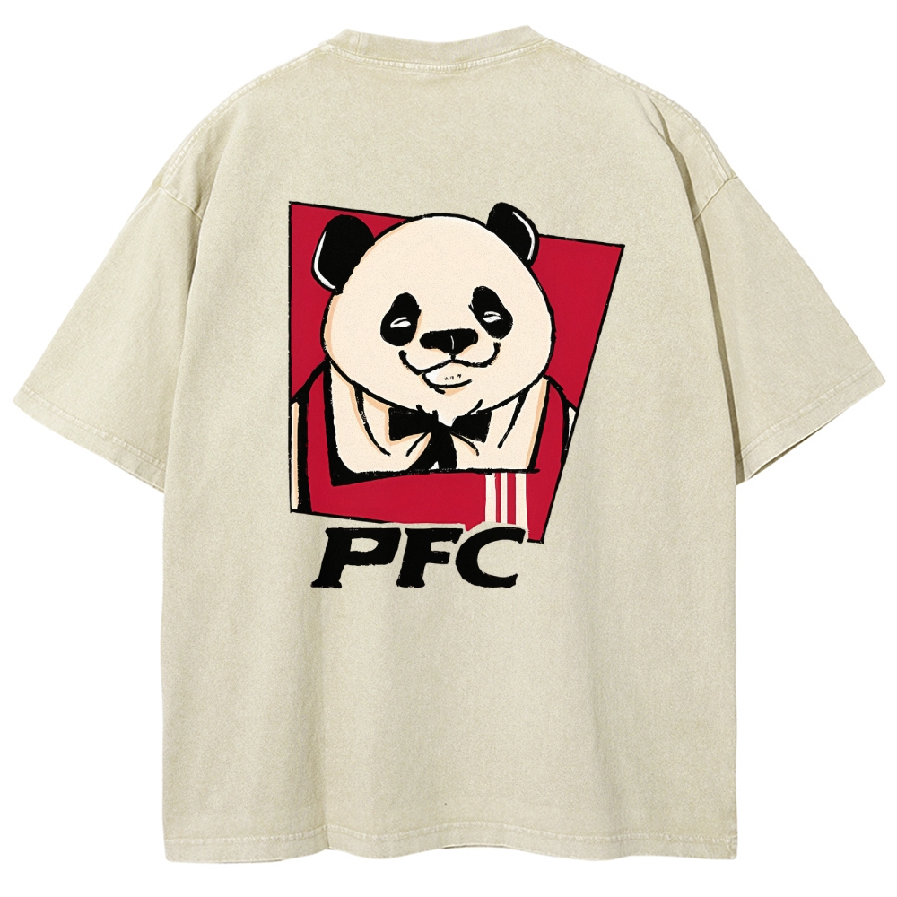 PFC Panda Printed Washed Vintage Short Sleeves T-Shirt-moweekender