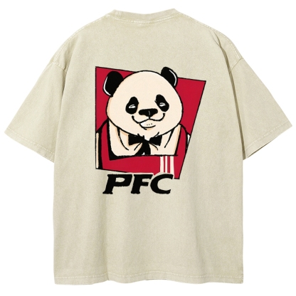PFC Panda Printed Washed Vintage Short Sleeves T-Shirt-moweekender