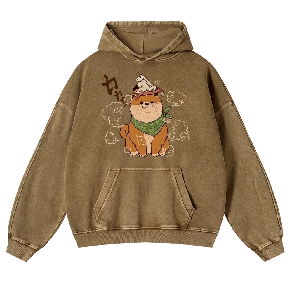 Japanese Panda Shiba Inu Pattern Vintage Washed Hoodie-moweekender