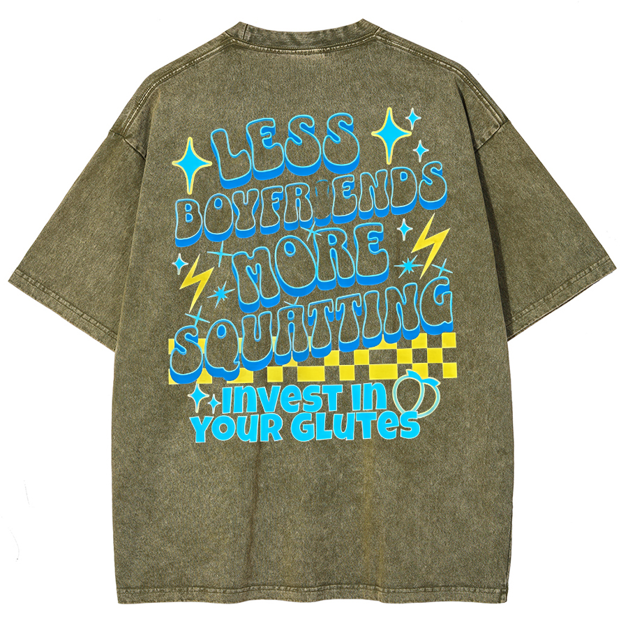 Less Boyfriends More Squatting Unisex Fit Washed T-Shirt-moweekender