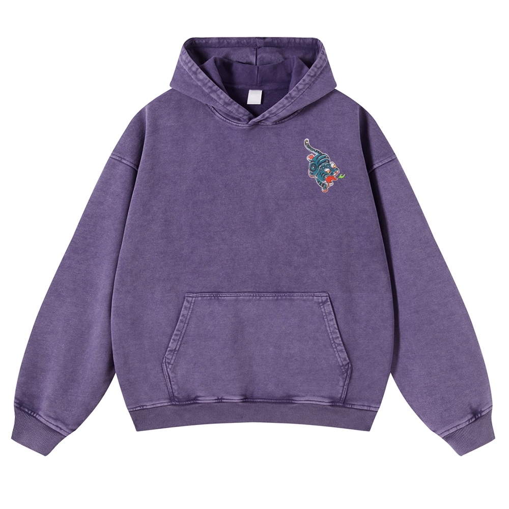 Fire Leopard Pattern Vintage Washed Hoodie-moweekender