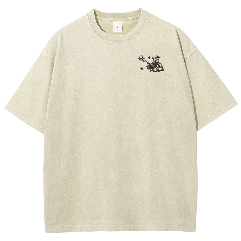 Lacrosse Player Pattern Washed Vintage Short Sleeves T-Shirt-moweekender