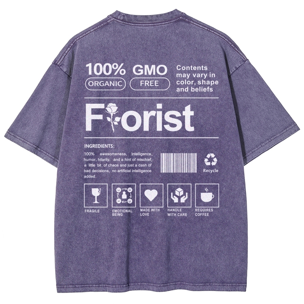 Florist Pattern Washed Vintage Short Sleeves T-Shirt-moweekender