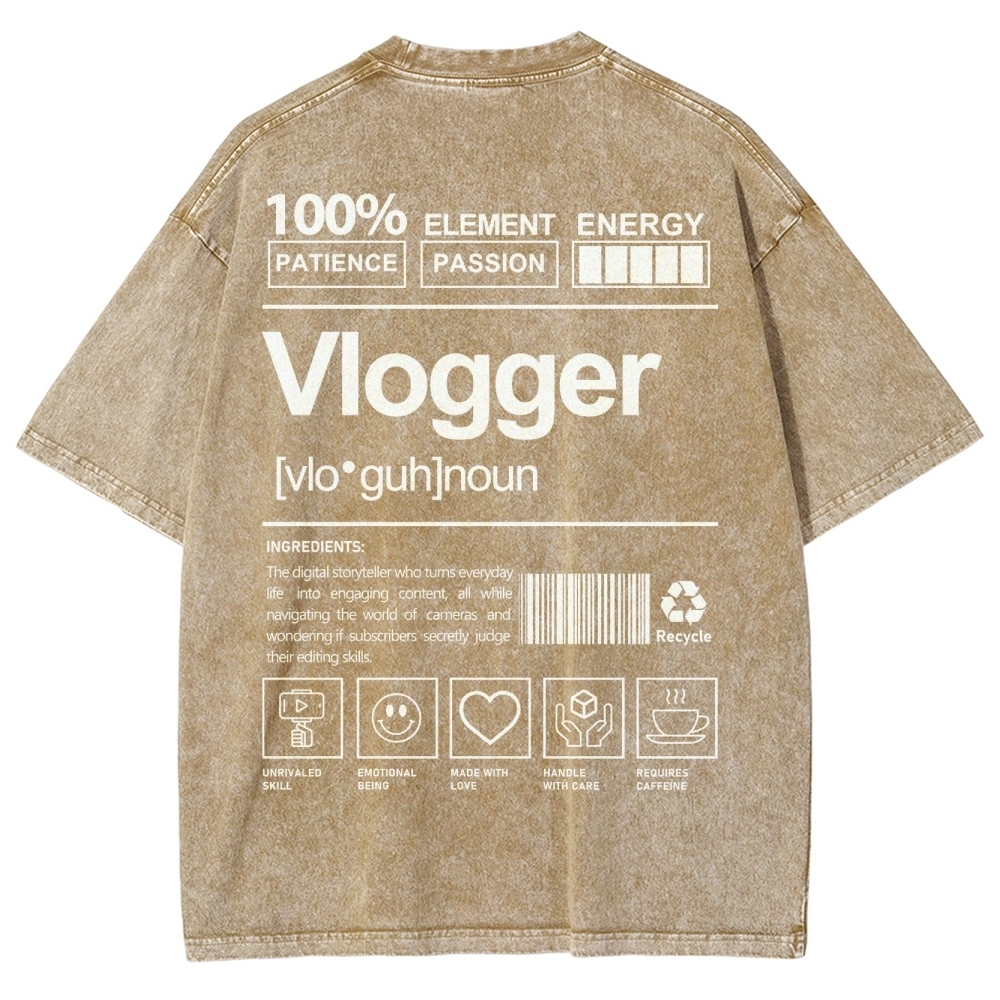 Vlogger Pattern Washed Vintage Short Sleeves T-Shirt-moweekender