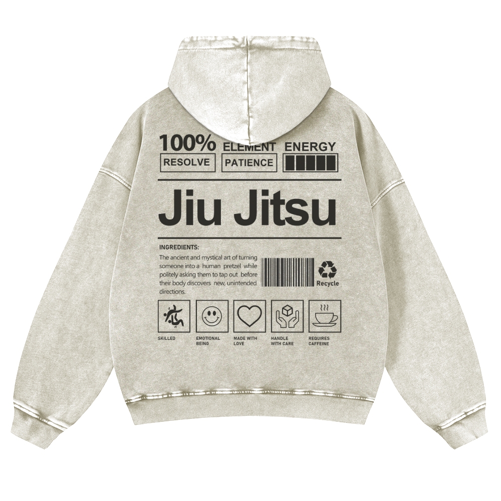 Jiu Jitsu Printed Vintage Washed Hoodie-moweekender