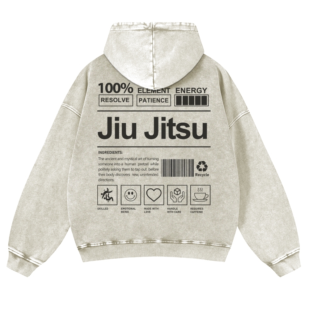 Jiu Jitsu Printed Vintage Washed Hoodie-moweekender
