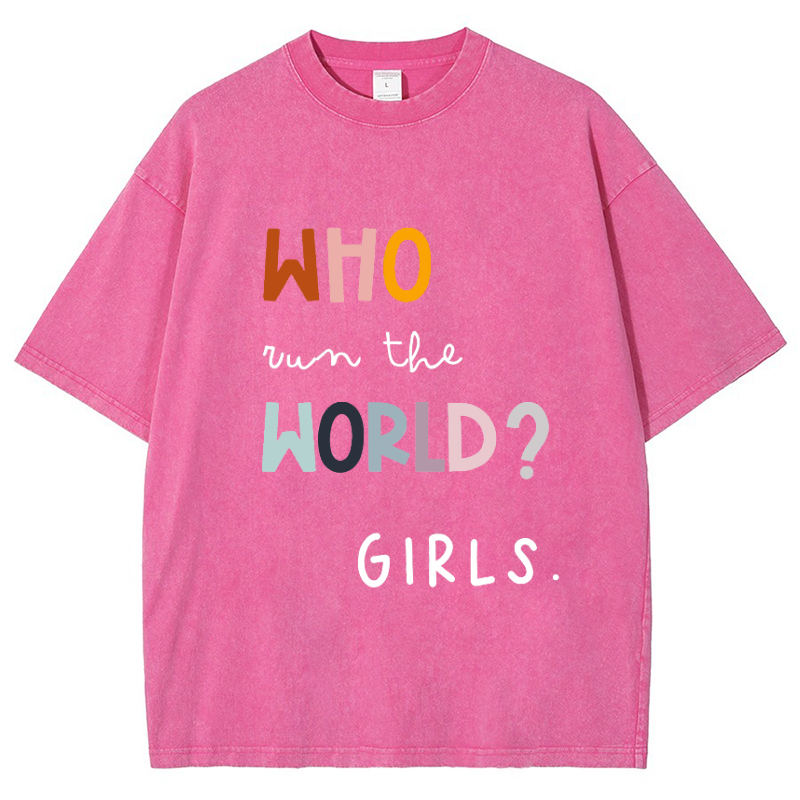 Who Run The World Girls Vintage Snowflake Washed T-Shirt-moweekender