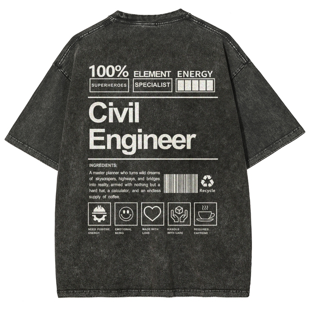 Civil Engineer Washed Vintage Short Sleeves T-Shirt-moweekender