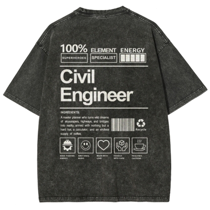 Civil Engineer Washed Vintage Short Sleeves T-Shirt-moweekender