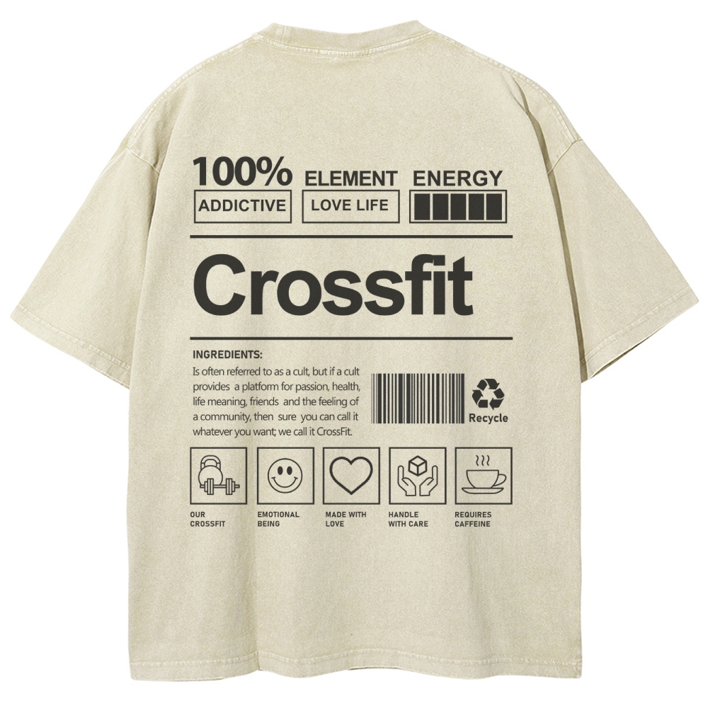 Crossfit Pattern Washed Vintage Short Sleeves T-Shirt-moweekender
