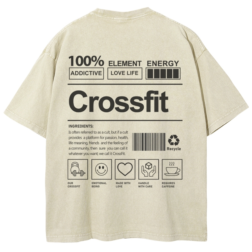 Crossfit Pattern Washed Vintage Short Sleeves T-Shirt-moweekender