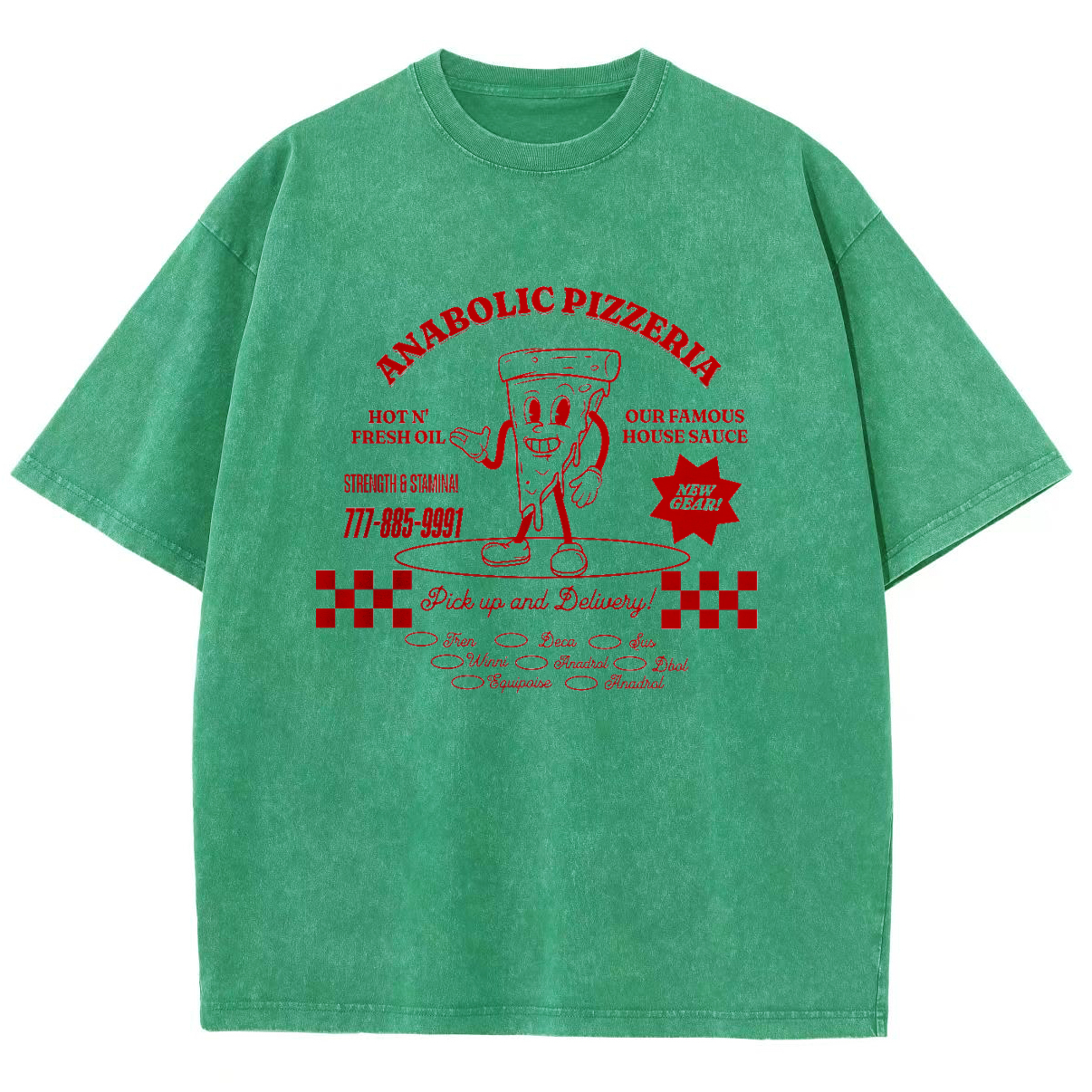 Anabolic Pizza Unisex Washed Oversized T-Shirt-moweekender