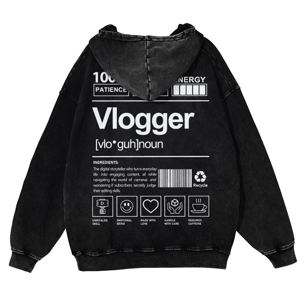 Vlogger Printed Vintage Washed Hoodie-moweekender