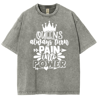 Queens Always Turn Pain Intro Power Vintage Snowflake Washed T-Shirt-moweekender