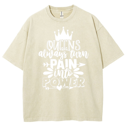 Queens Always Turn Pain Intro Power Vintage Snowflake Washed T-Shirt-moweekender