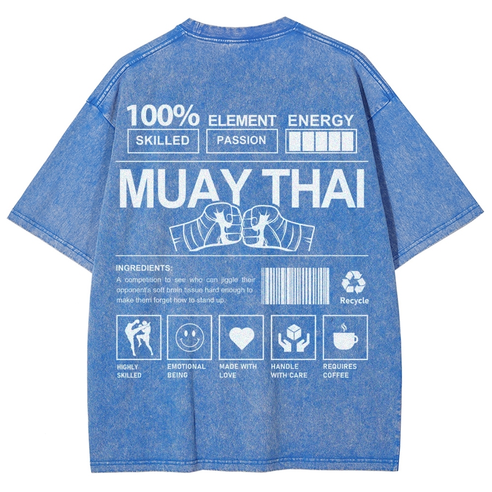 Muay Thai Pattern Washed Vintage Short Sleeves T-Shirt-moweekender