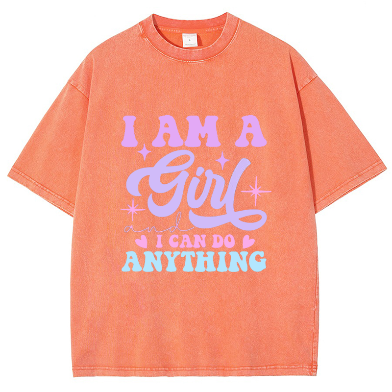 I Am A Girl I Can Do Anything Vintage Snowflake Washed T-Shirt-moweekender