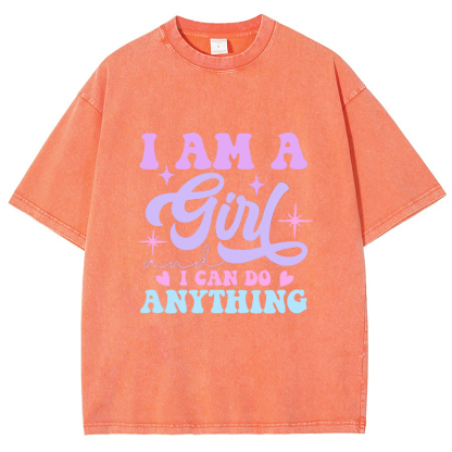 I Am A Girl I Can Do Anything Vintage Snowflake Washed T-Shirt-moweekender