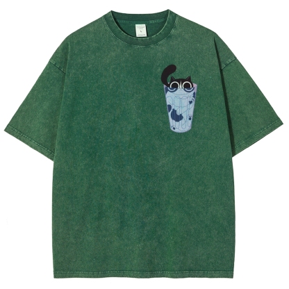 Cute Cat Unisex Fit Washed T-Shirt-moweekender