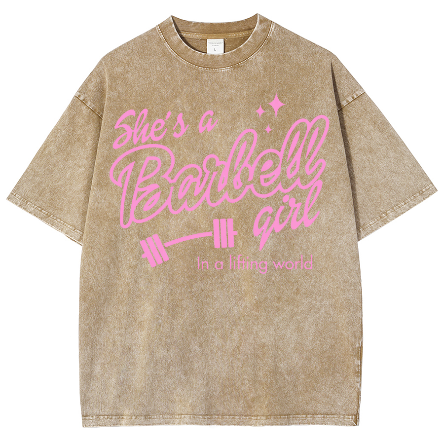 She Is A Barbell Qirl In A Lifting World Unisex Fit Washed Oversized T-Shirt-moweekender