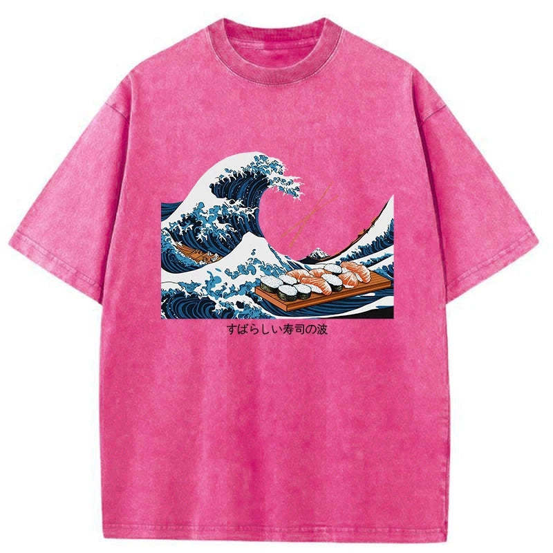 Amazing Sushi Waves Washed Vintage T-Shirt-moweekender