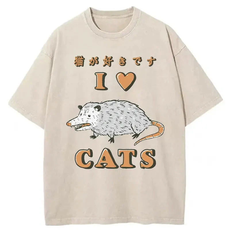 I Like Cats Washed Vintage T-Shirt-moweekender