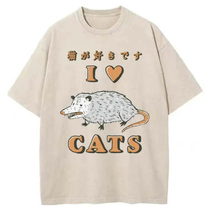 I Like Cats Washed Vintage T-Shirt-moweekender