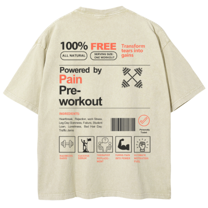 Powered By Painpre-Workout Unisex Fit Washed Oversized T-Shirt-moweekender