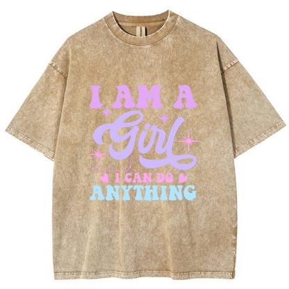 I Am A Girl I Can Do Anything Vintage Snowflake Washed T-Shirt-moweekender
