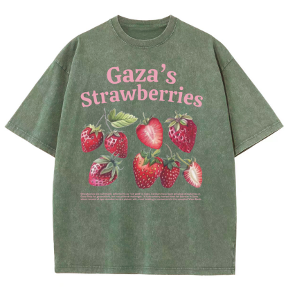 Gaza's Strawberries Fruits Unisex Fit Washed Oversized T-Shirt-moweekender