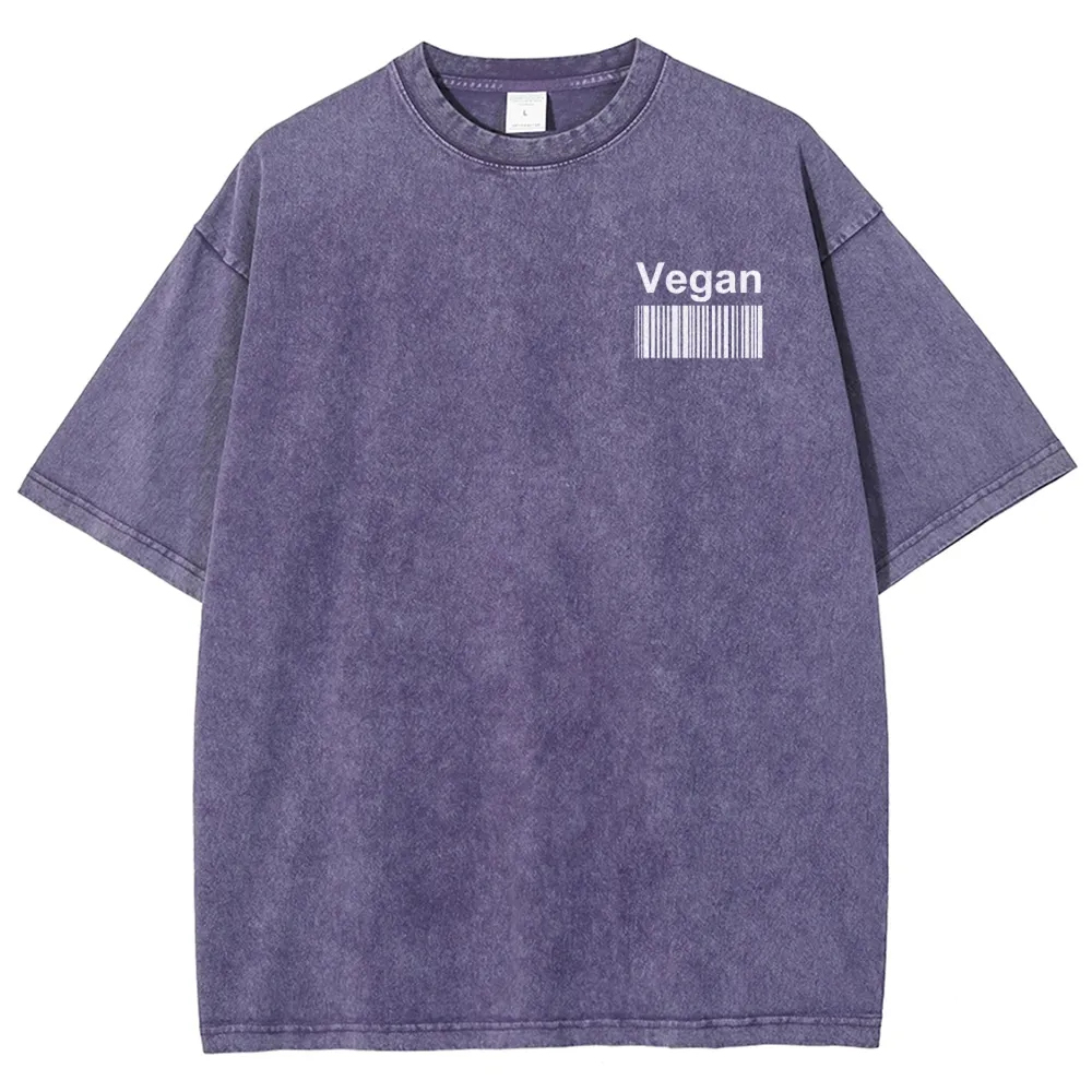 Vegan Pattern Washed Vintage Short Sleeves T-Shirt-moweekender