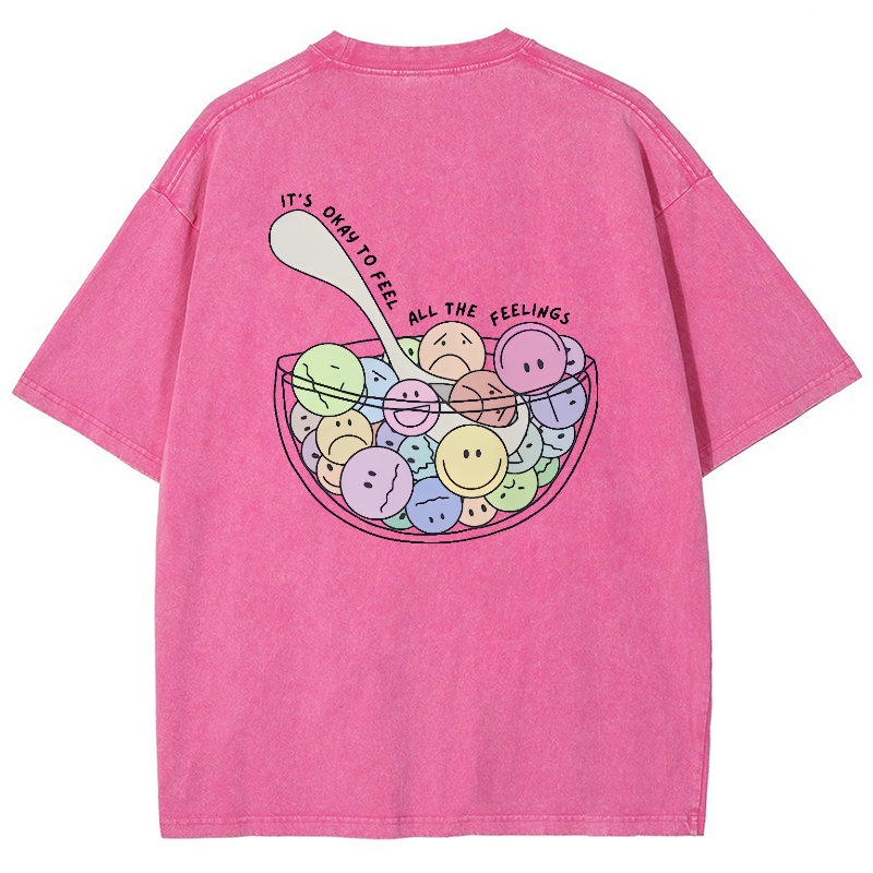 It's Okay To Feel All The Feelings Vintage Snowflake Washed T-Shirt-moweekender
