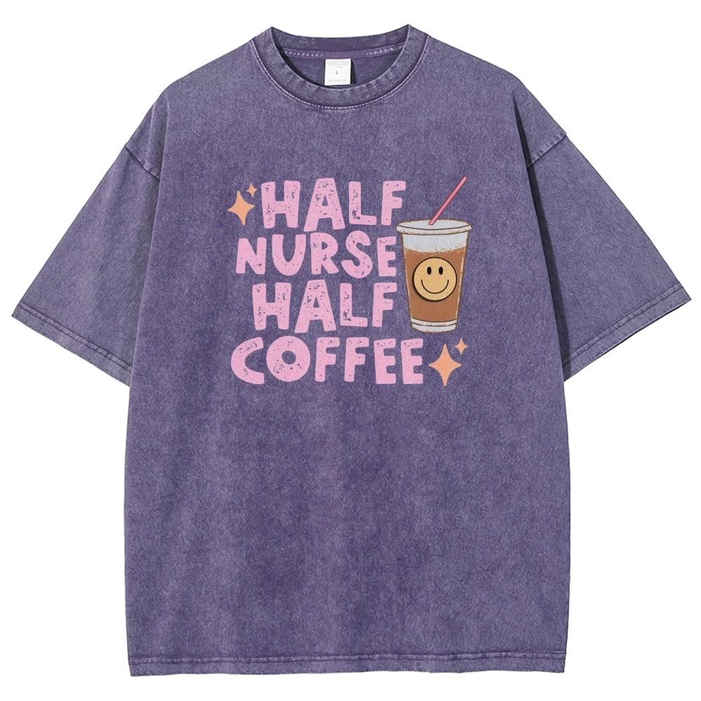 Half Coffee Unisex Fit Washed T-Shirt