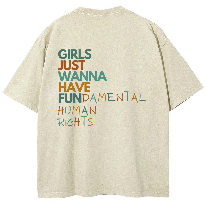 Girls Just Wanna Have Fundmental Humanrghts Vintage Snowflake Washed T-Shirt-moweekender