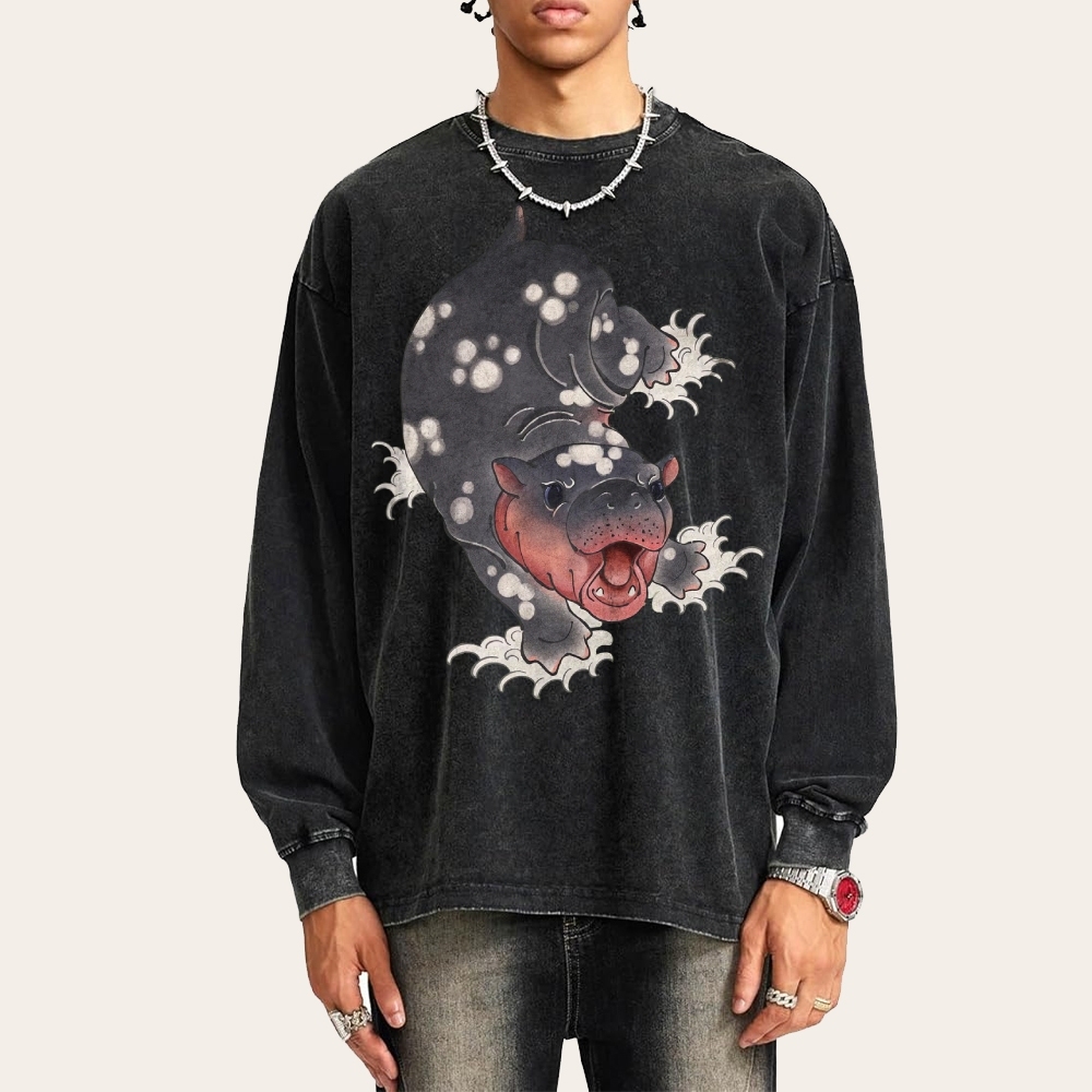 Japan Monster Casual Deep Washed Vintage Long Sleeves T-Shirt-moweekender