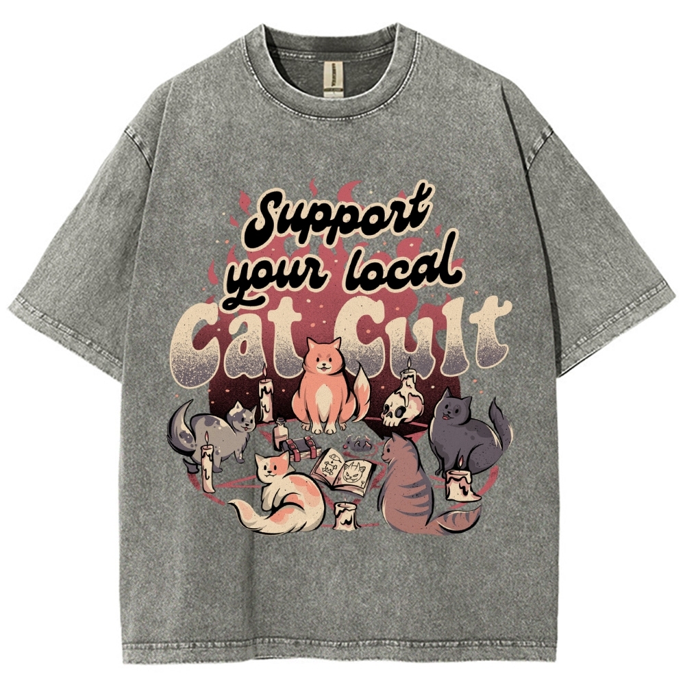 Support Your Local Cat Cult Vintage Snowflake Washed T-Shirt-moweekender