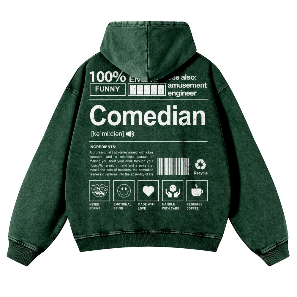 Comedian Printed Vintage Washed Hoodie-moweekender