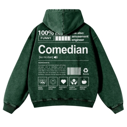 Comedian Printed Vintage Washed Hoodie-moweekender