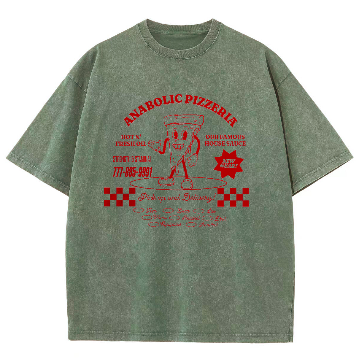 Anabolic Pizza Unisex Washed Oversized T-Shirt-moweekender