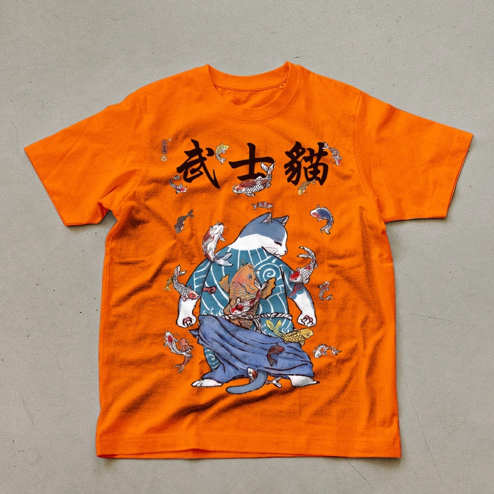 Fish Rain Tattooed Cat Unisex Prints T-Shirt-moweekender