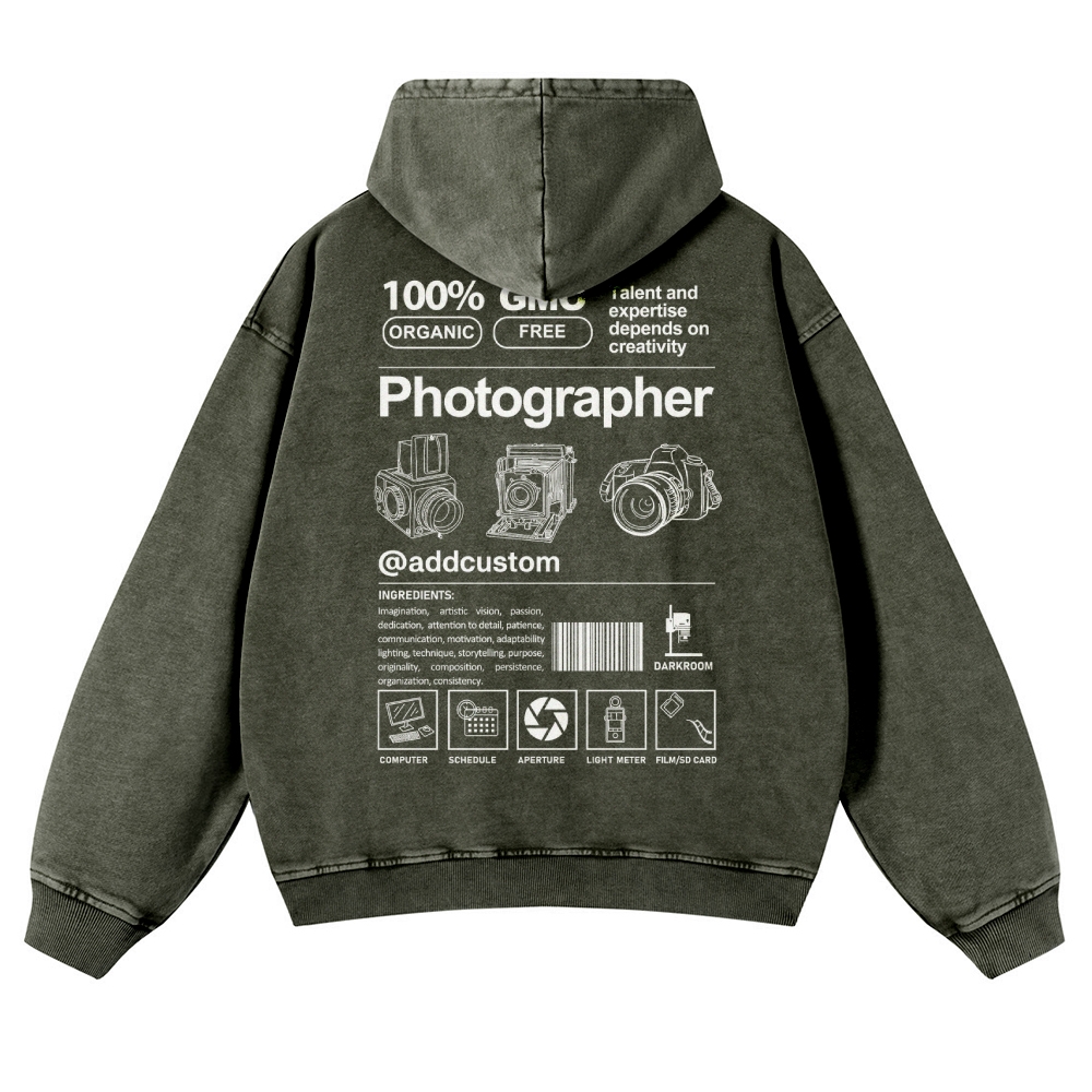 Photographer Addcustom Casual Washed Hoodie
