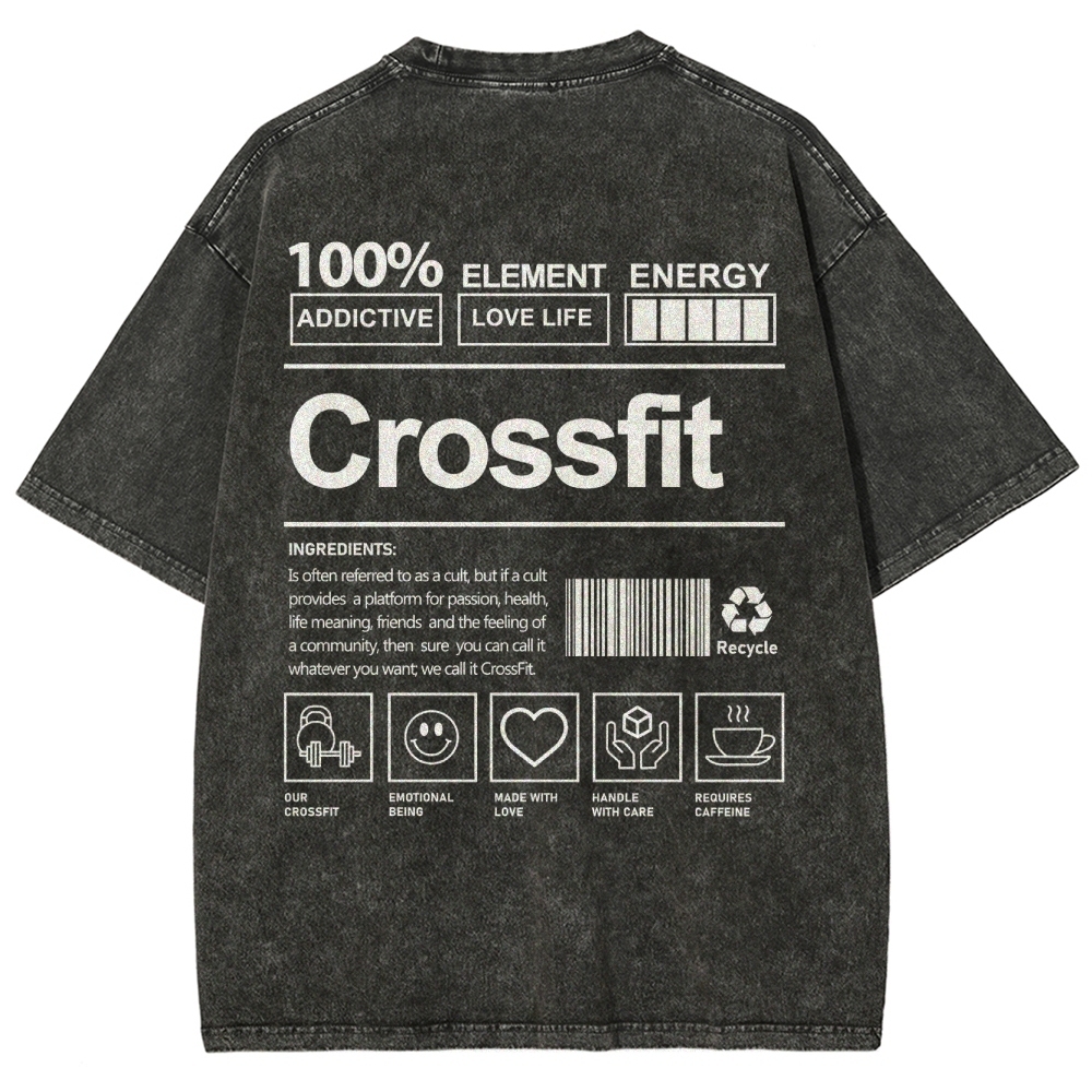 Crossfit Pattern Washed Vintage Short Sleeves T-Shirt-moweekender