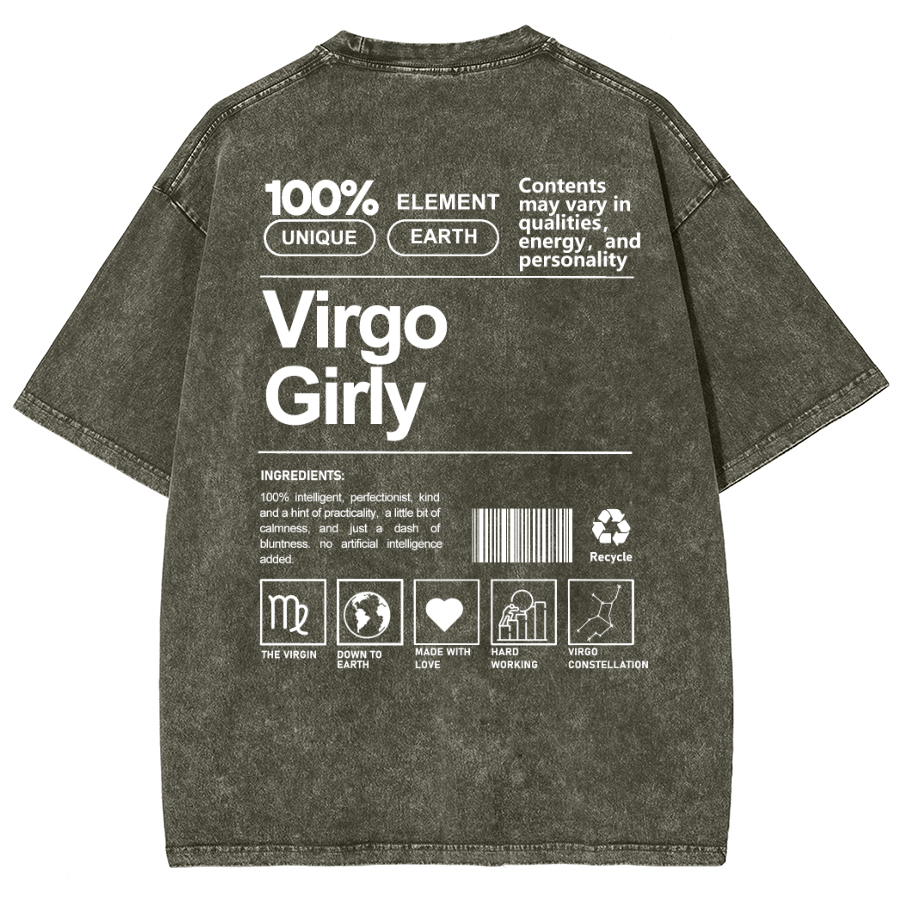 Virgo Girly Unisex Fit Washed Oversized T-Shirt-moweekender