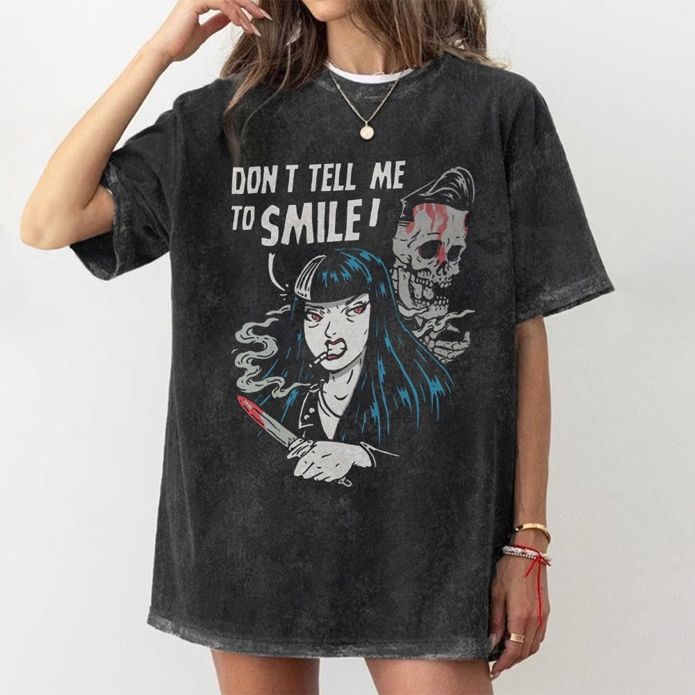 Don'T Tell Me To Smile Vintage Snowflake Washed T-Shirt-moweekender