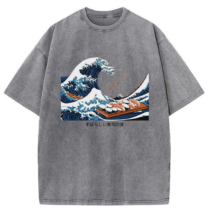 Amazing Sushi Waves Washed Vintage T-Shirt-moweekender