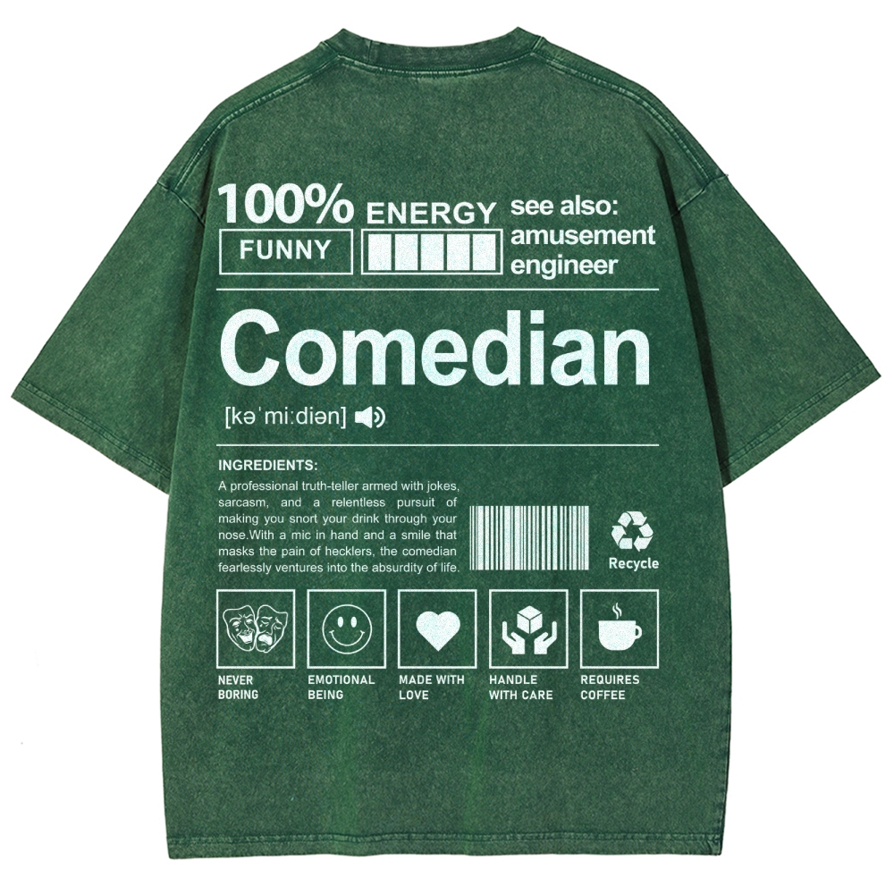 Comedian Pattern Washed Vintage Short Sleeves T-Shirt-moweekender